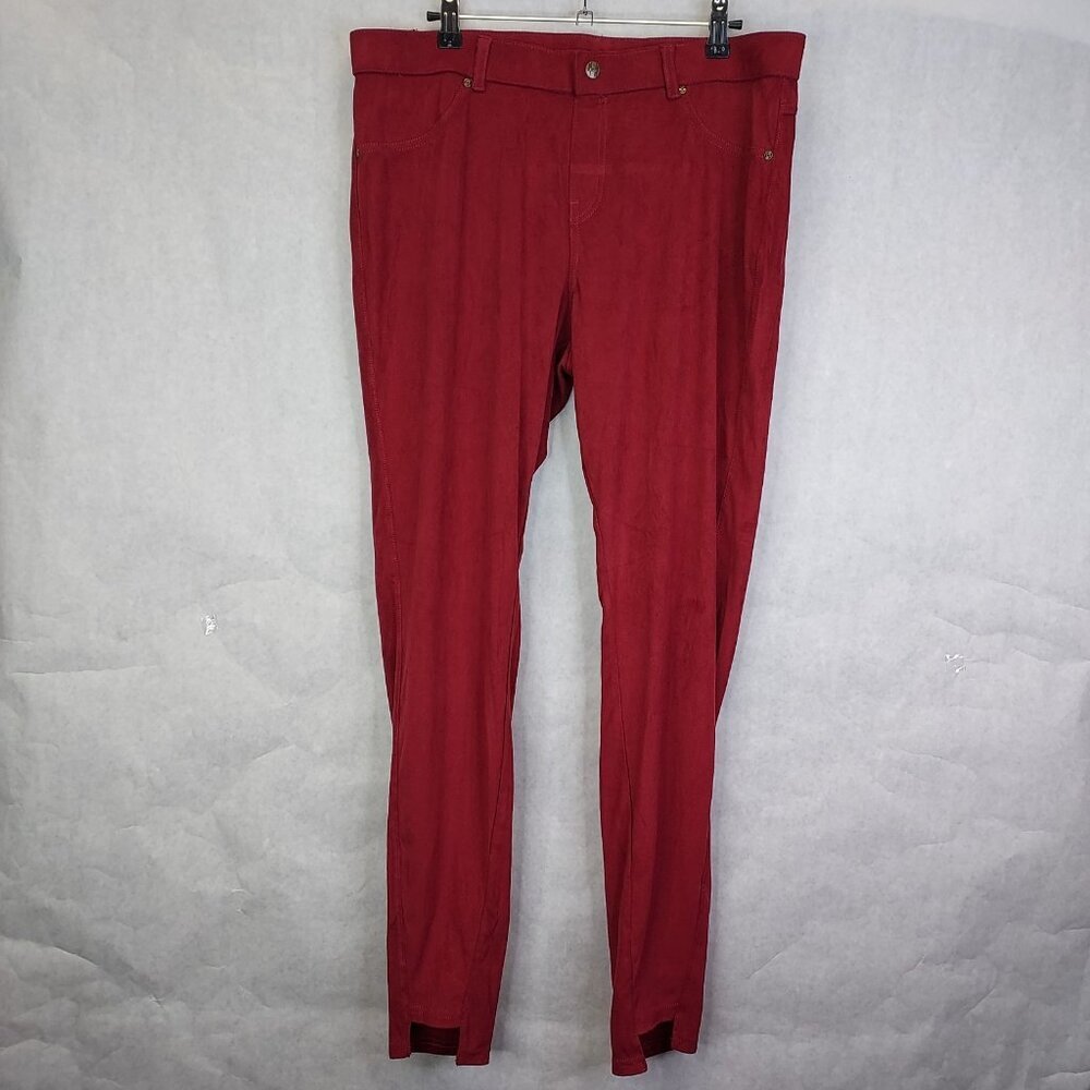 Hue Hi-Low Hem Leggings Women XL Textured Microsuede Pull On Beet Red Witchy NEW